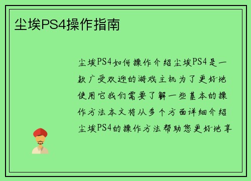 尘埃PS4操作指南