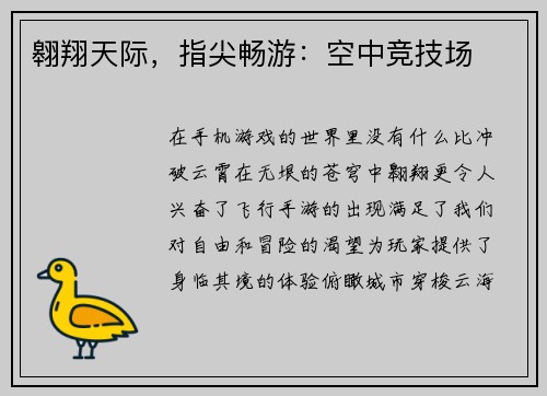 翱翔天际，指尖畅游：空中竞技场